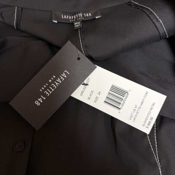 Lafayette 148 NY Womens Black Button Up Long Sleeve Top Size 24W Minimalist Work - Picture 8 of 9
